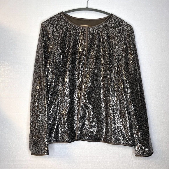 Kasper Silver Sequined Leopard Print Open Front Evening Jacket size 16 - Picture 1 of 6
